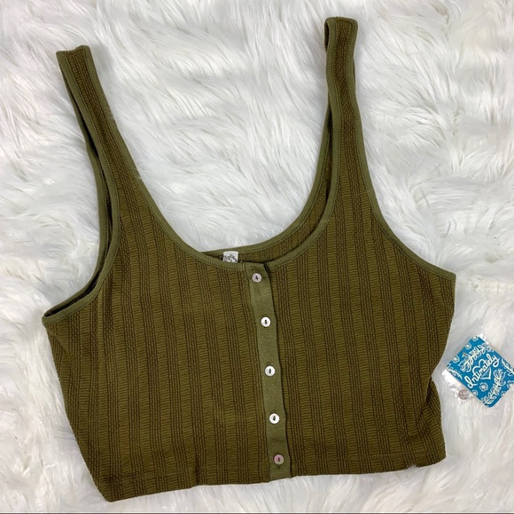 🔥INTIMATELY FREE PEOPLE🔥Outer Banks Ribbed Crop Top Olive Green M/L NWT - Picture 3 of 5